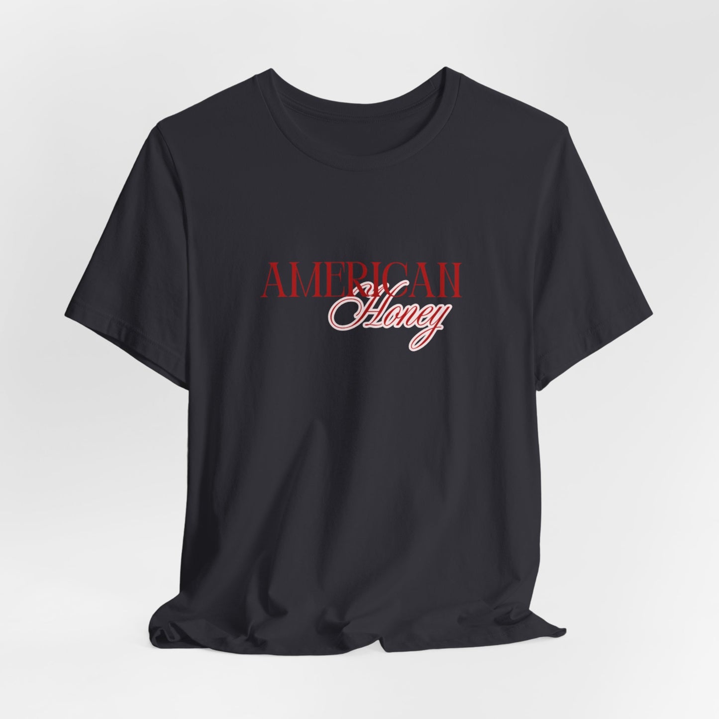 American Honey Tee | Script Patriotic Typography, Minimal White Shirt