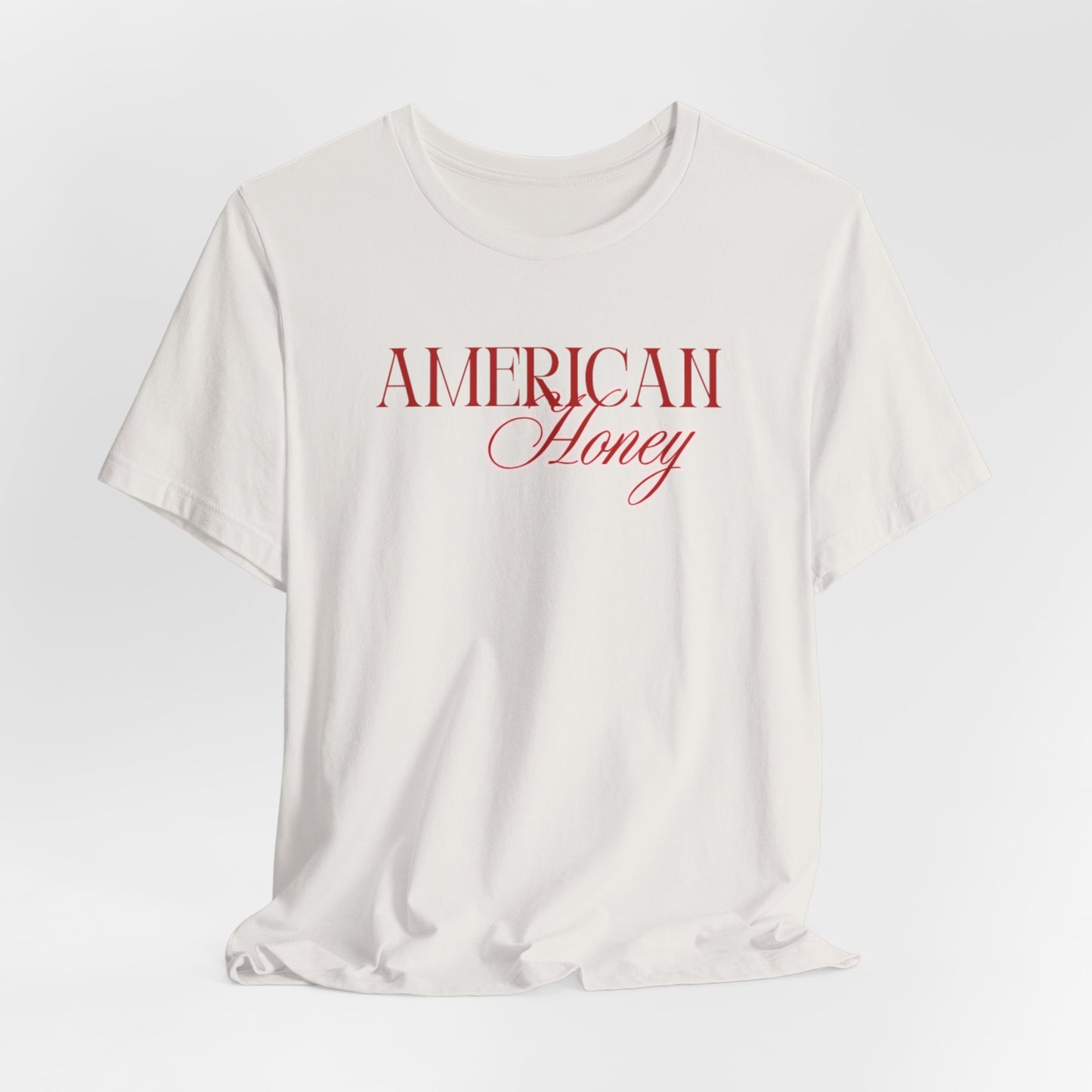 American Honey Tee | Script Patriotic Typography, Minimal White Shirt