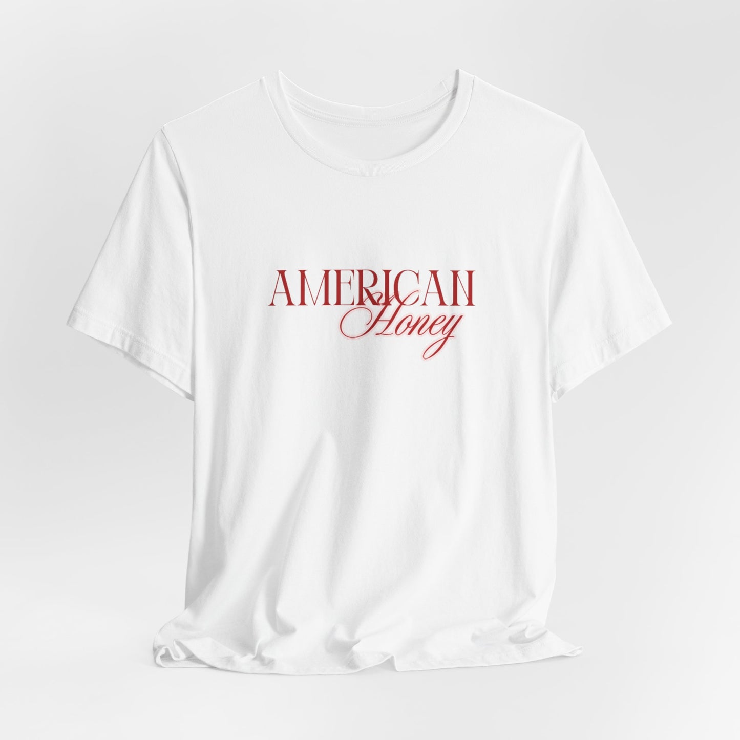 American Honey Tee | Script Patriotic Typography, Minimal White Shirt