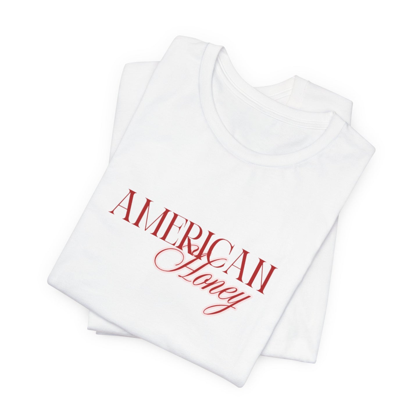American Honey Tee | Script Patriotic Typography, Minimal White Shirt