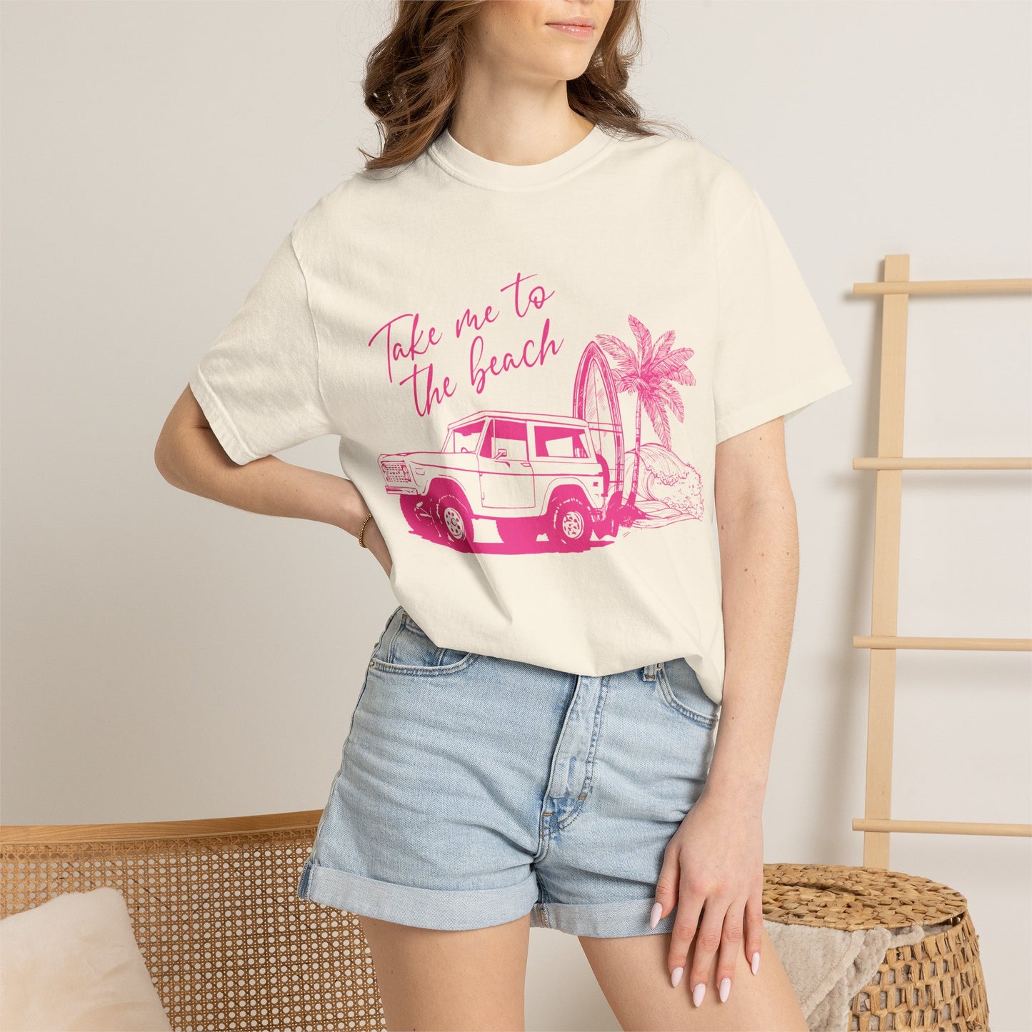 Take Me To The Beach jeep graphic T-Shirt | surf palm tree