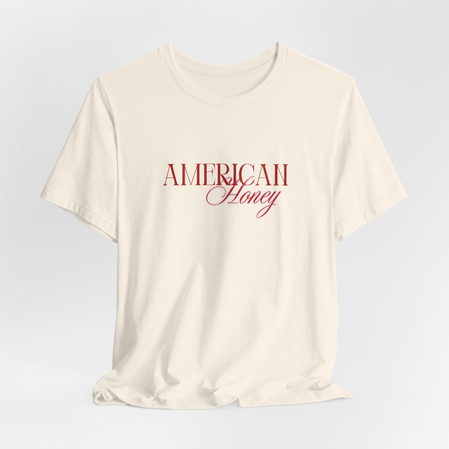 American Honey Tee | Script Patriotic Typography, Minimal White Shirt