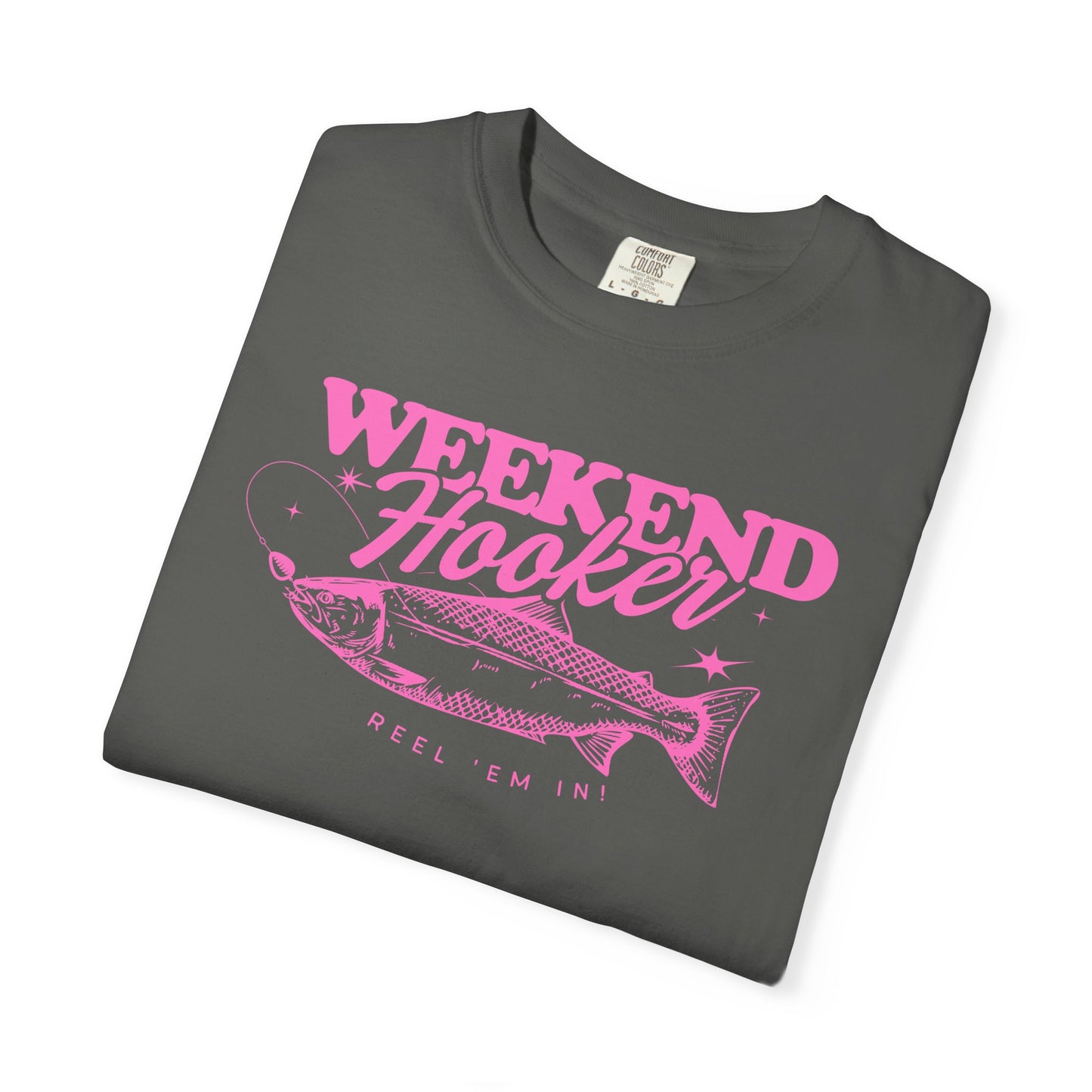 Weekend Hooker fish graphic T-Shirt | fishing tee, pink vintage design