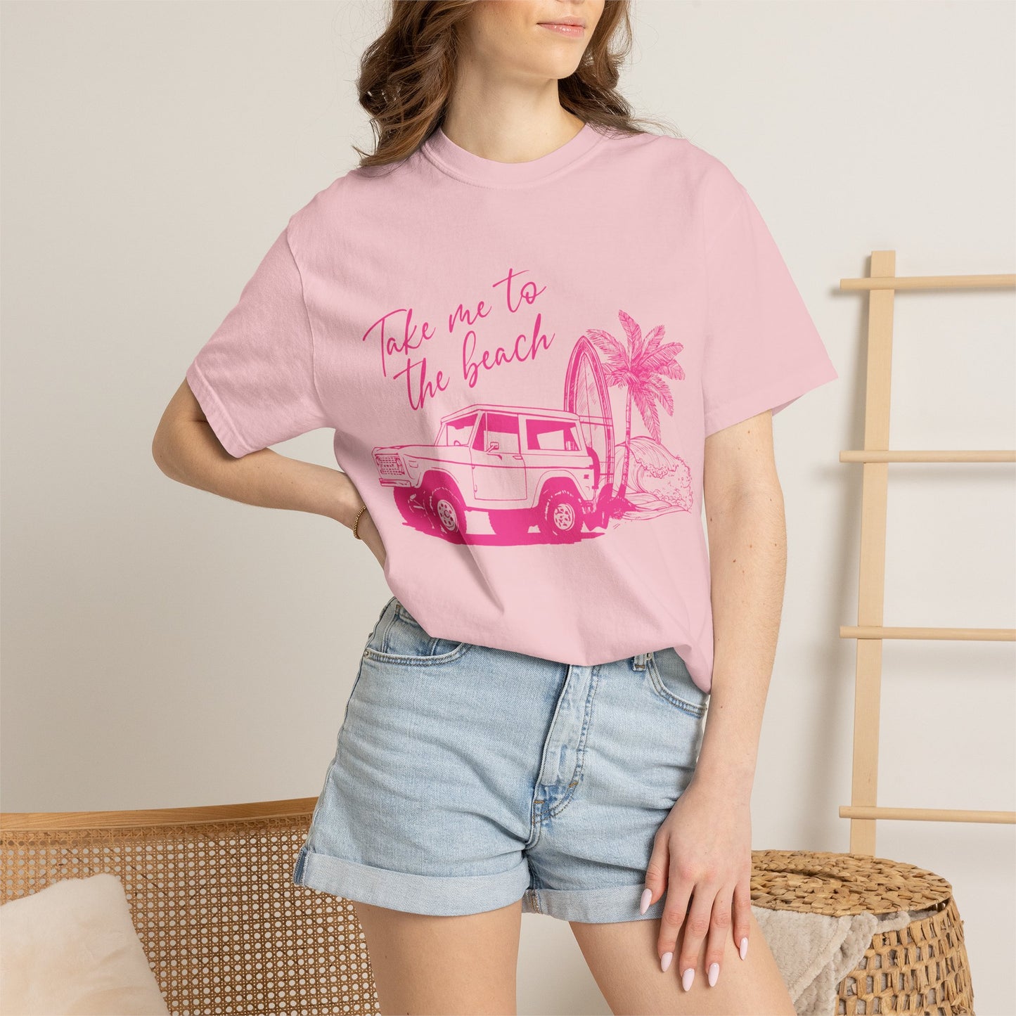 Take Me To The Beach jeep graphic T-Shirt | surf palm tree