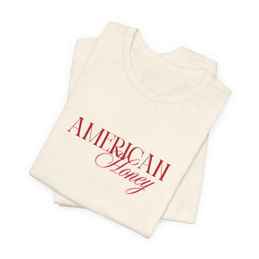 American Honey Tee | Script Patriotic Typography, Minimal White Shirt