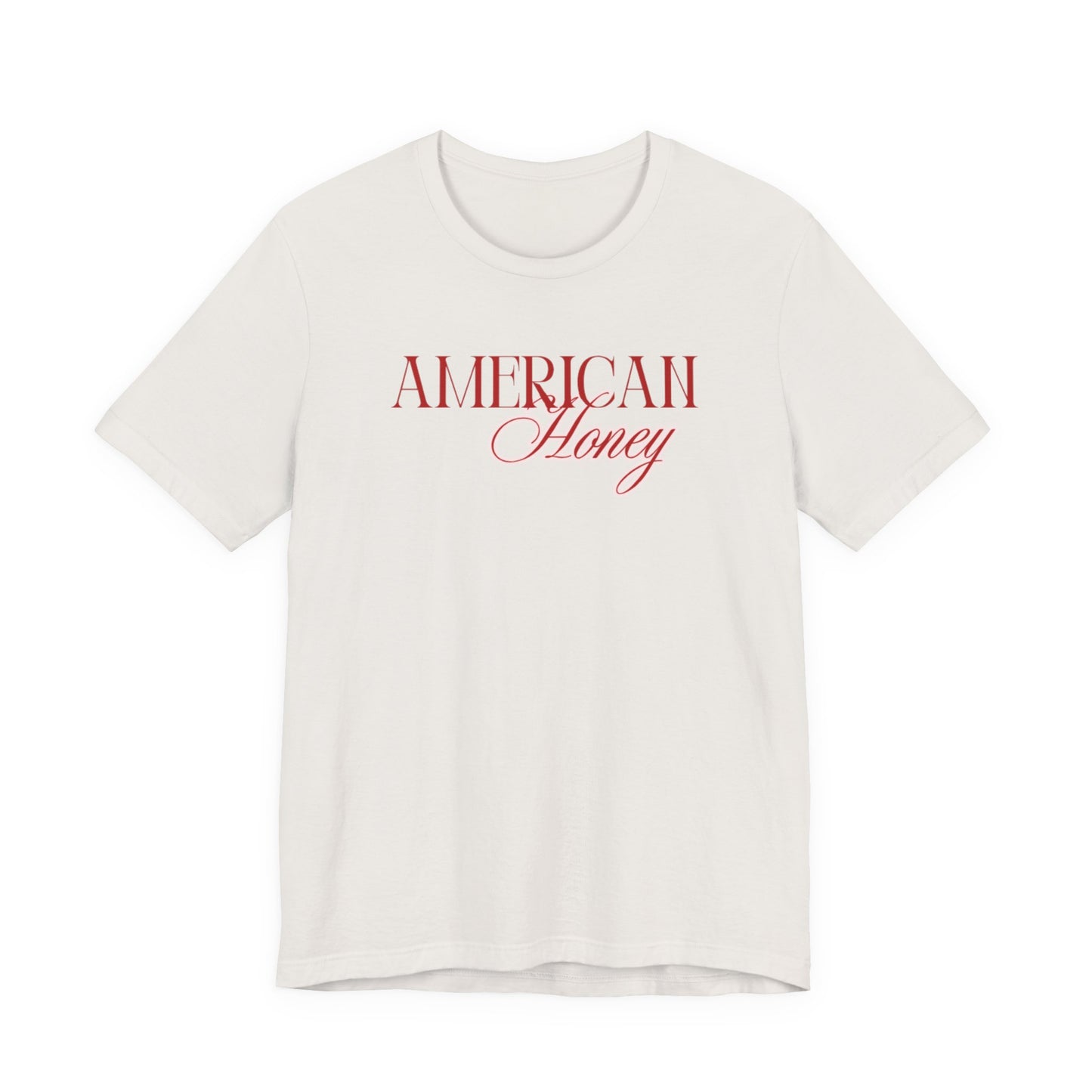 American Honey Tee | Script Patriotic Typography, Minimal White Shirt