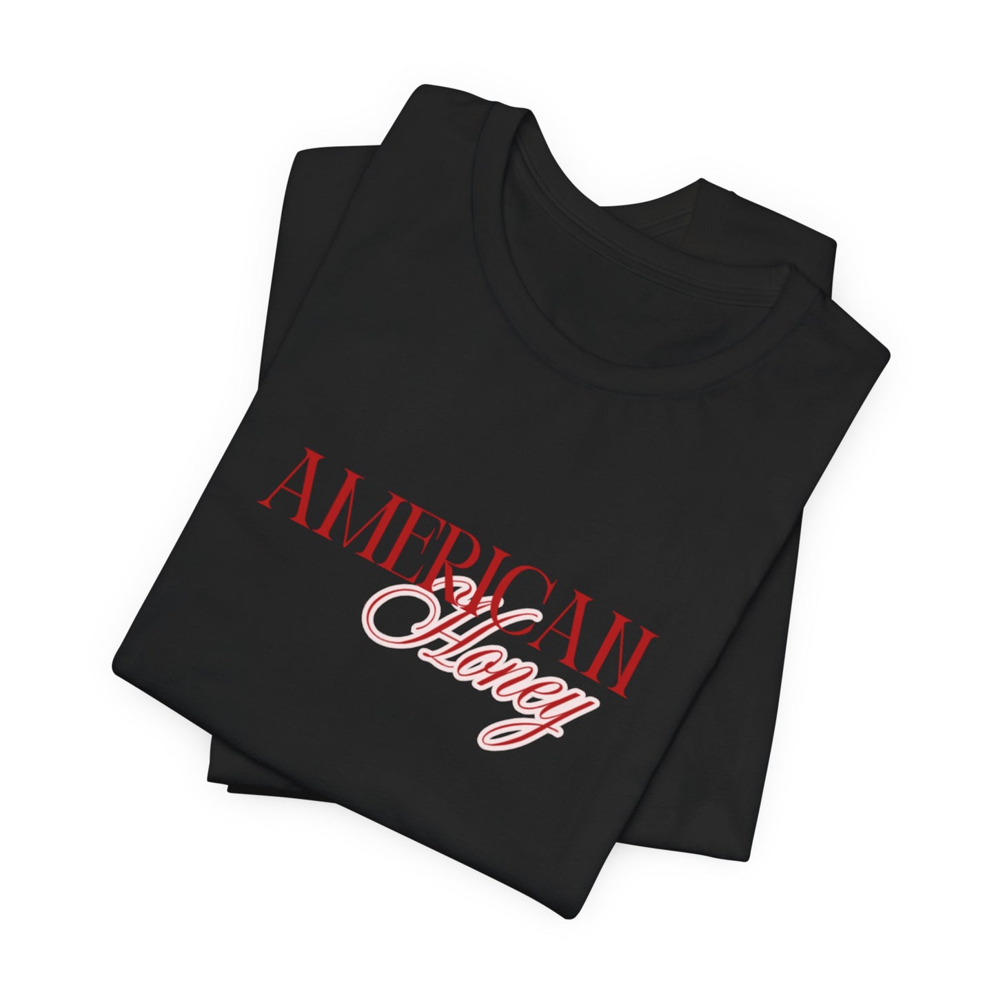 American Honey Tee | Script Patriotic Typography, Minimal White Shirt