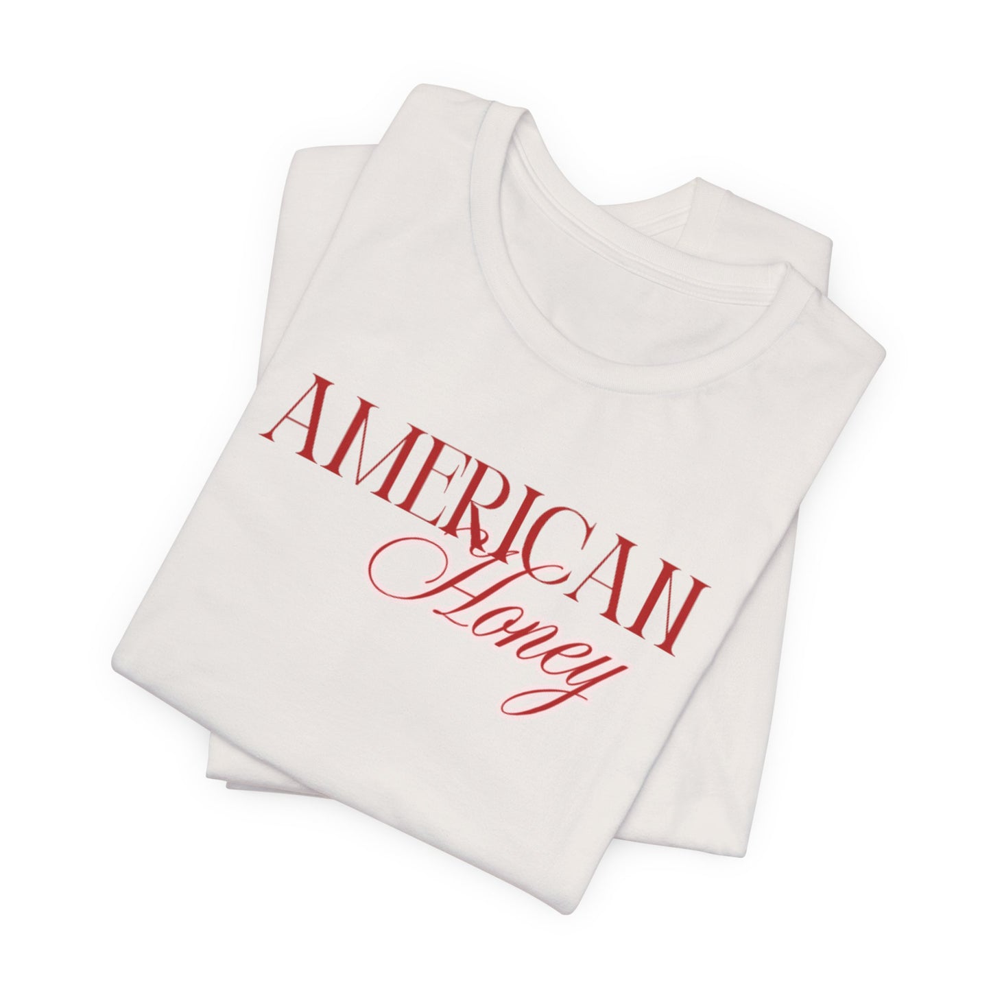 American Honey Tee | Script Patriotic Typography, Minimal White Shirt
