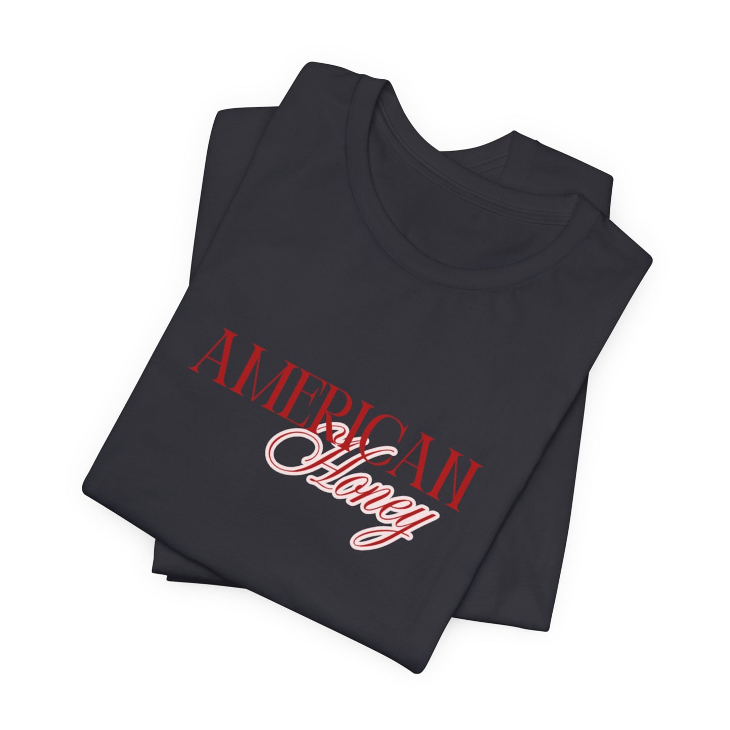 American Honey Tee | Script Patriotic Typography, Minimal White Shirt