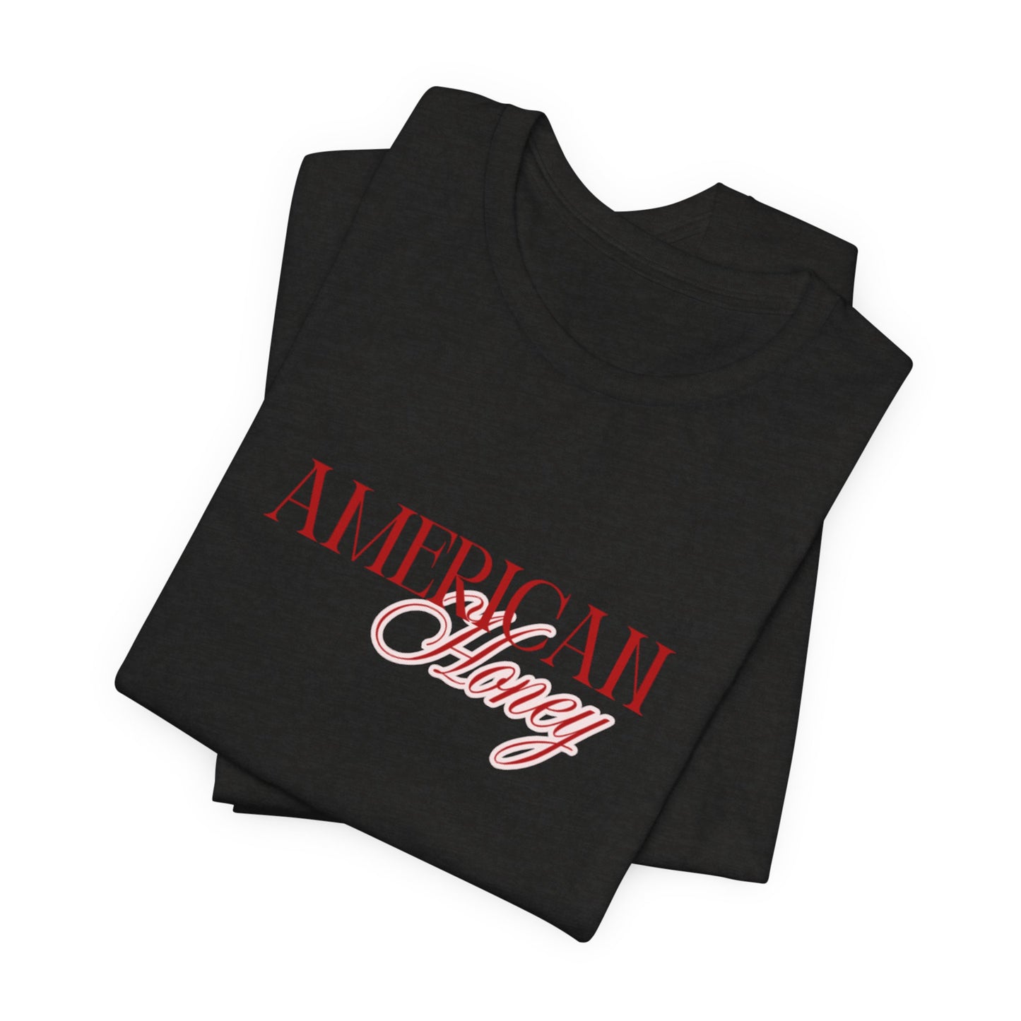 American Honey Tee | Script Patriotic Typography, Minimal White Shirt