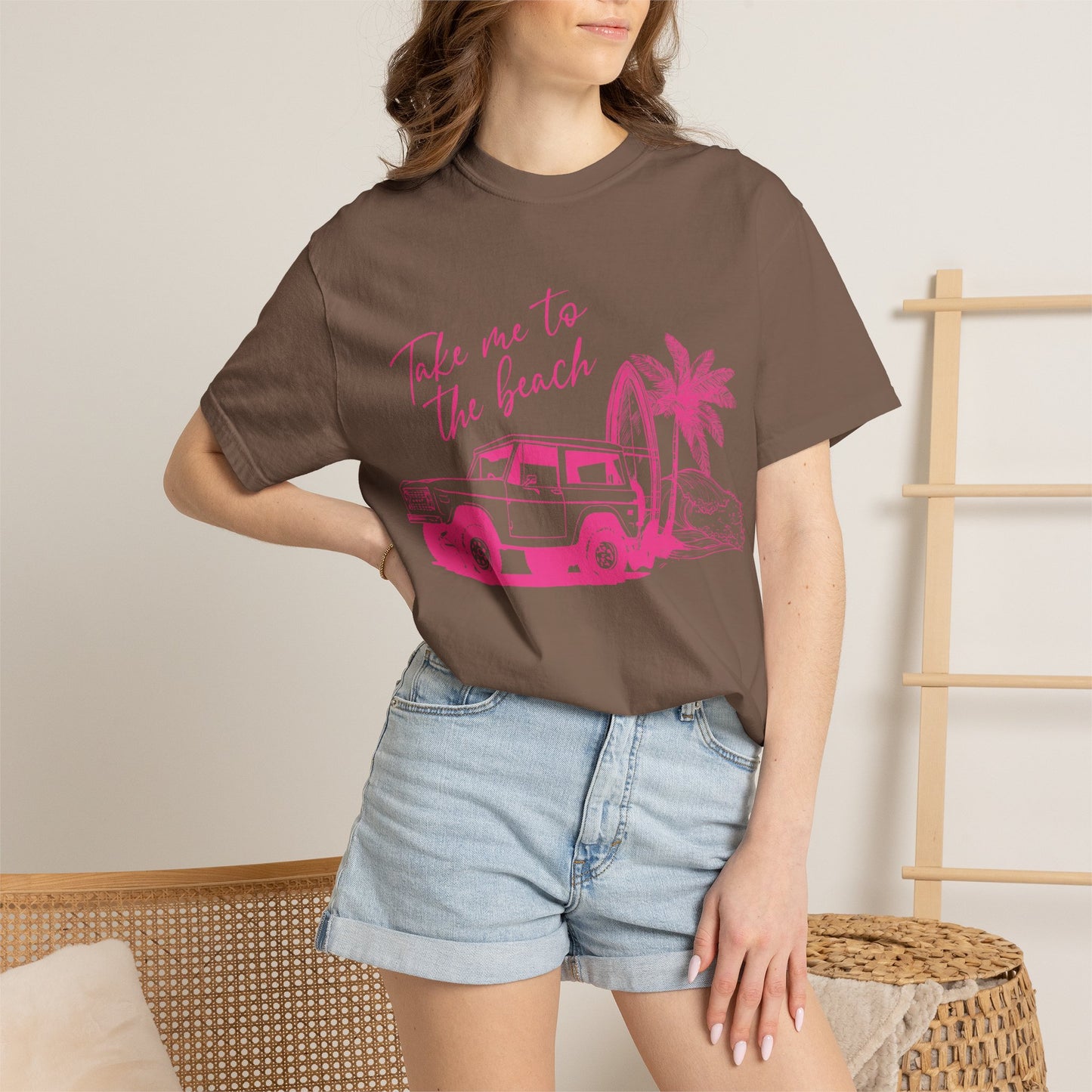 Take Me To The Beach jeep graphic T-Shirt | surf palm tree