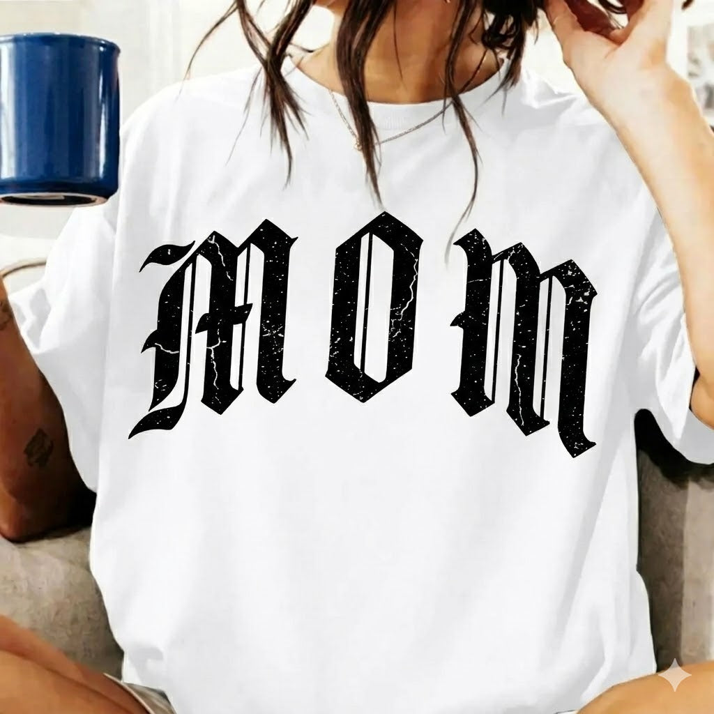 Mom Gothic Lettering T-Shirt | Vintage Floral Script