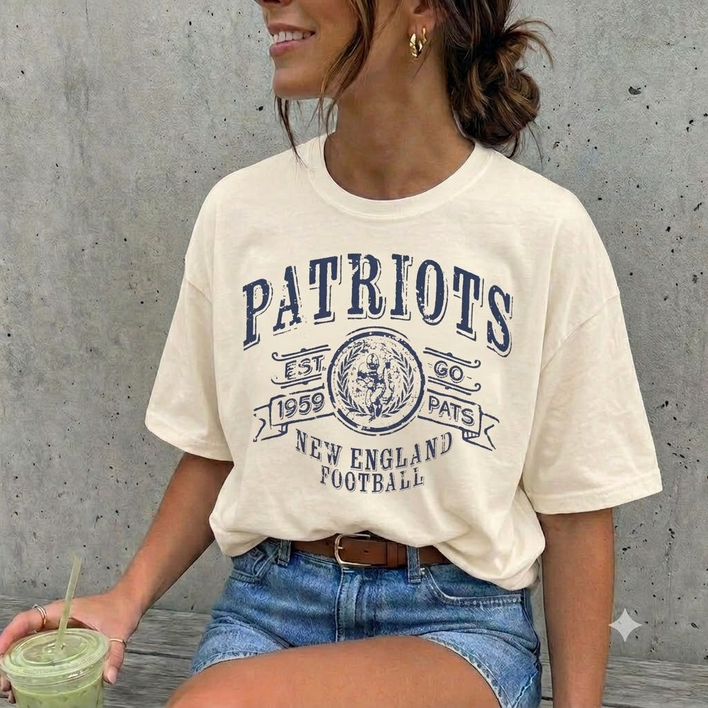 Patriots Vintage Football T-Shirt — New England "PATS" Graphic Tee