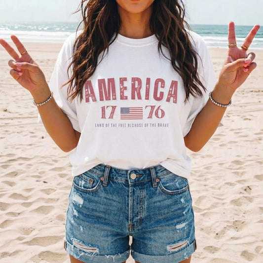 America 1776 Flag Graphic T-shirt | Vintage Patriotic Tee
