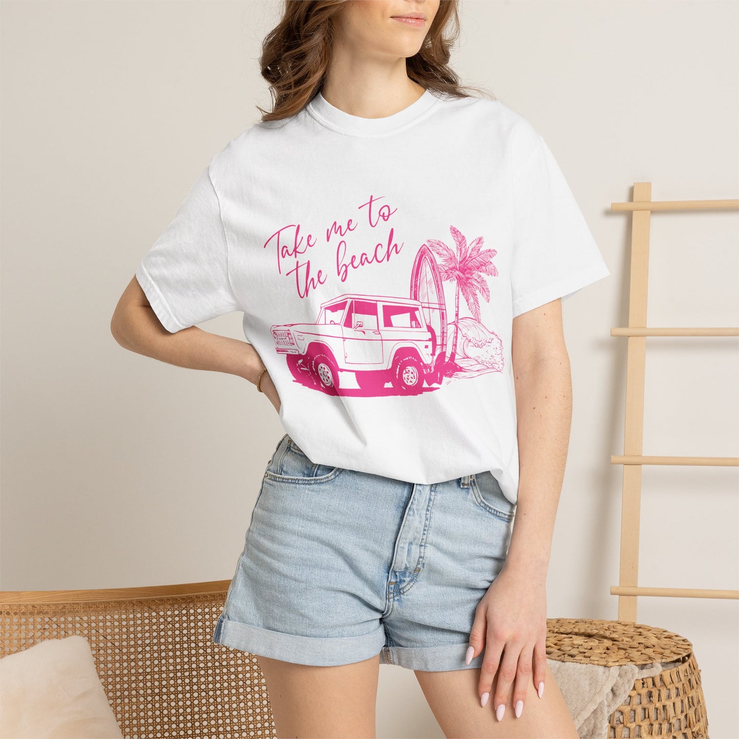 Take Me To The Beach jeep graphic T-Shirt | surf palm tree