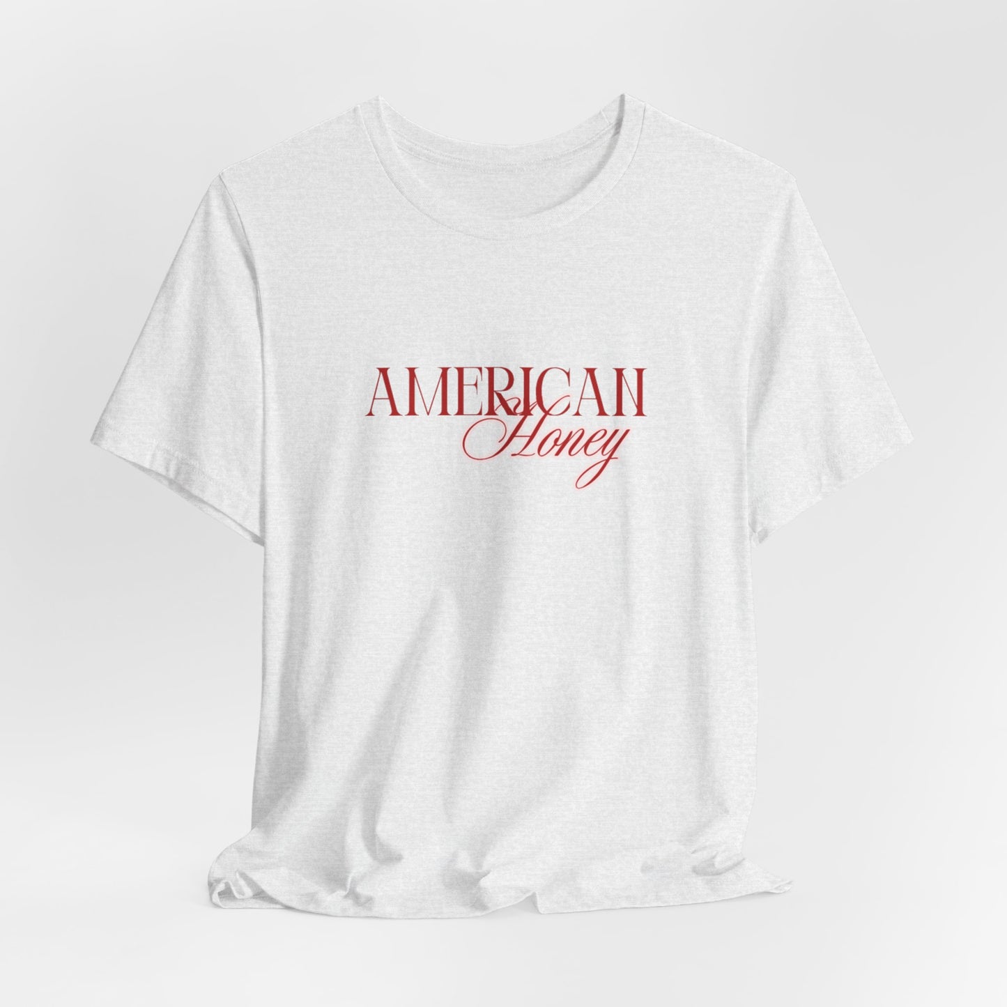 American Honey Tee | Script Patriotic Typography, Minimal White Shirt