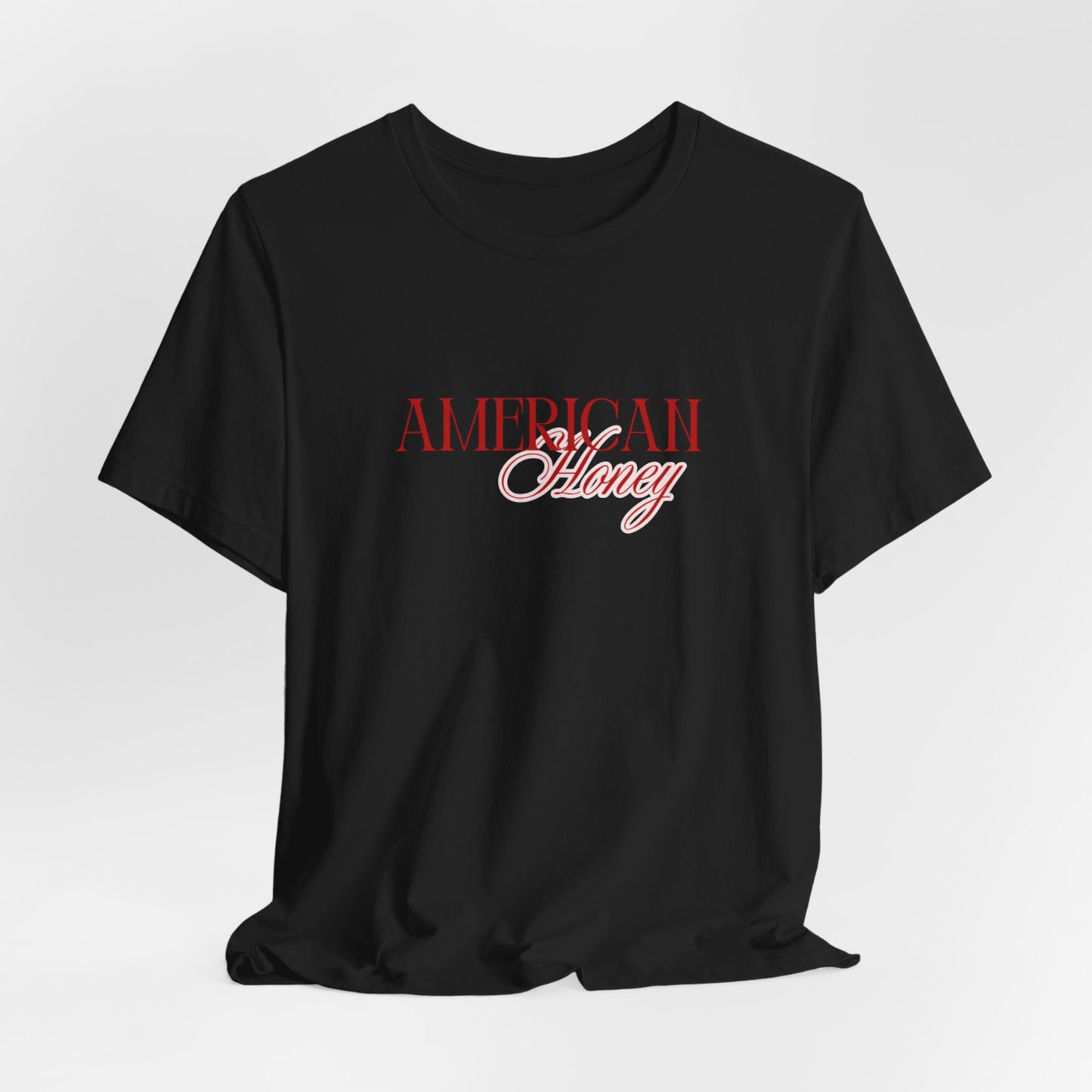 American Honey Tee | Script Patriotic Typography, Minimal White Shirt