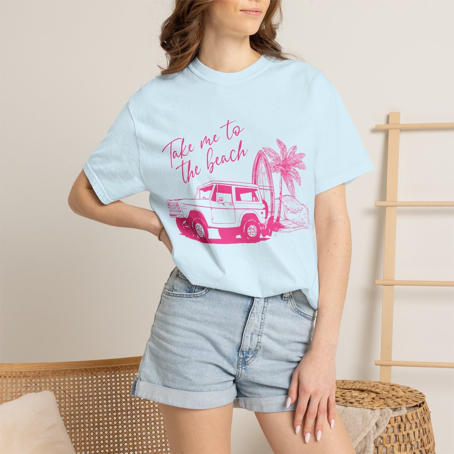Take Me To The Beach jeep graphic T-Shirt | surf palm tree
