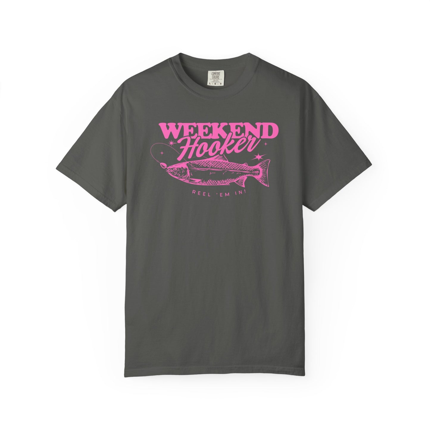 Weekend Hooker fish graphic T-Shirt | fishing tee, pink vintage design