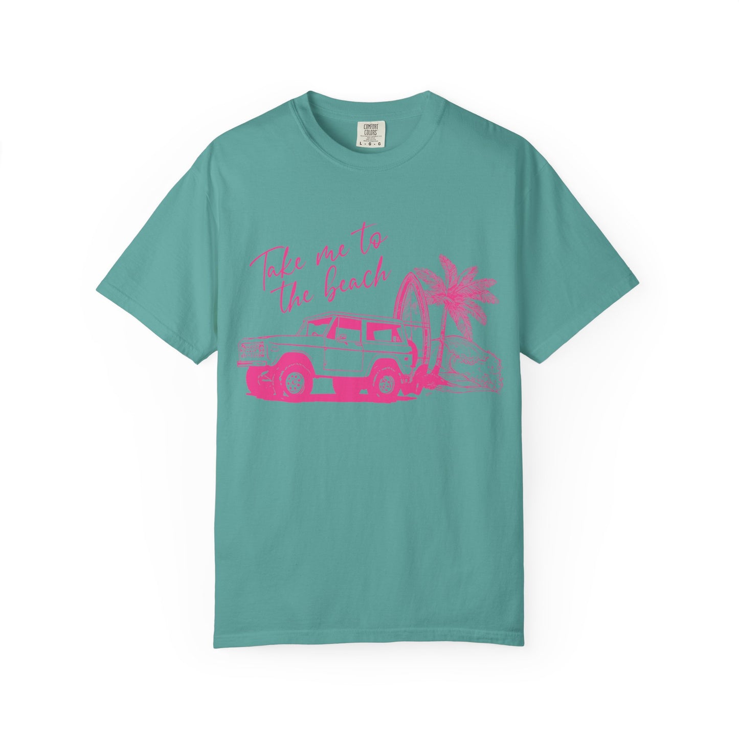 Take Me To The Beach jeep graphic T-Shirt | surf palm tree