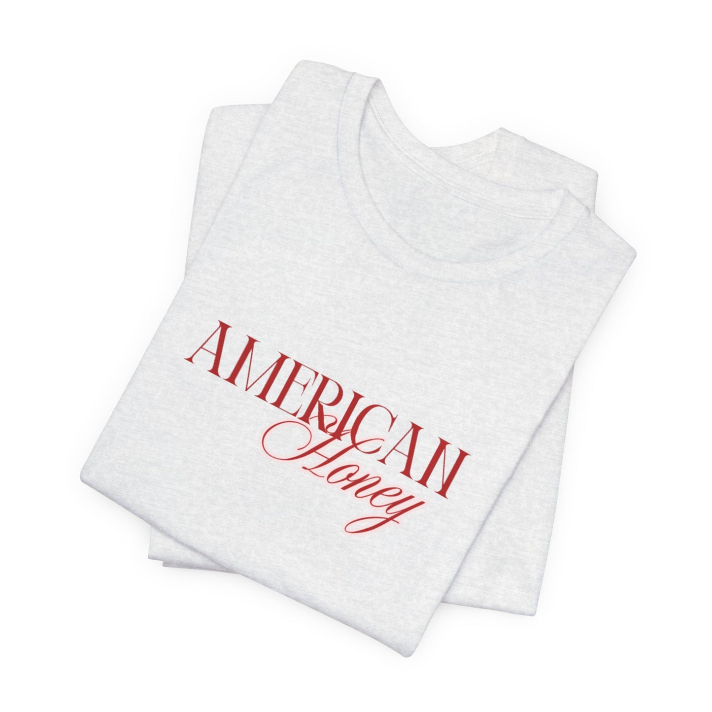 American Honey Tee | Script Patriotic Typography, Minimal White Shirt